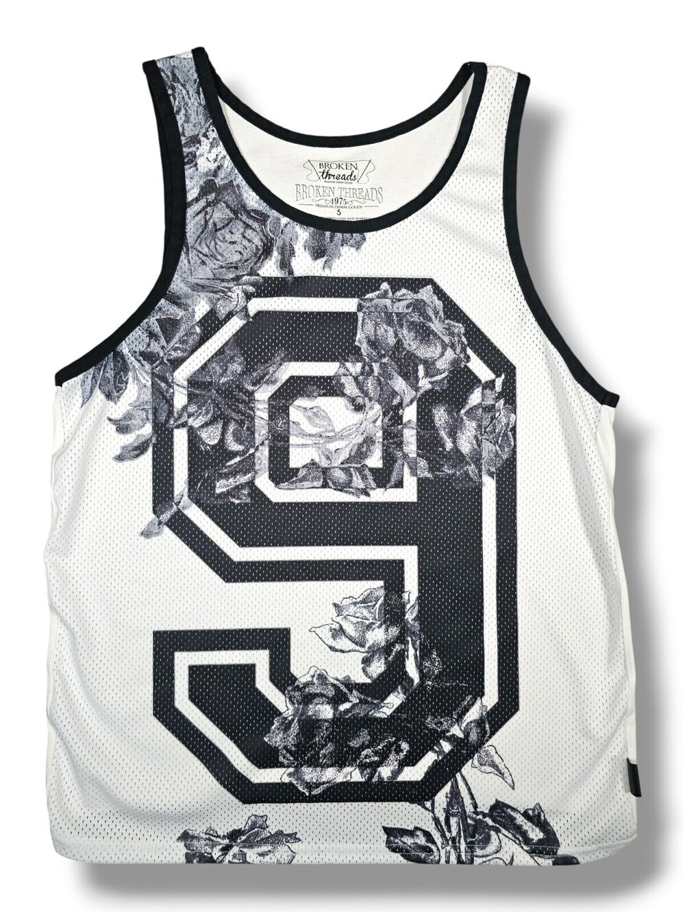 White Floral Varsity Mesh Tank Top Modern Casual Summer Streetwear Y2K Medium
